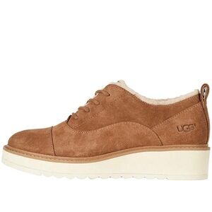 UGG Johanna Spill Seam Chestnut Suede Wedge Oxford Shoes size 8
